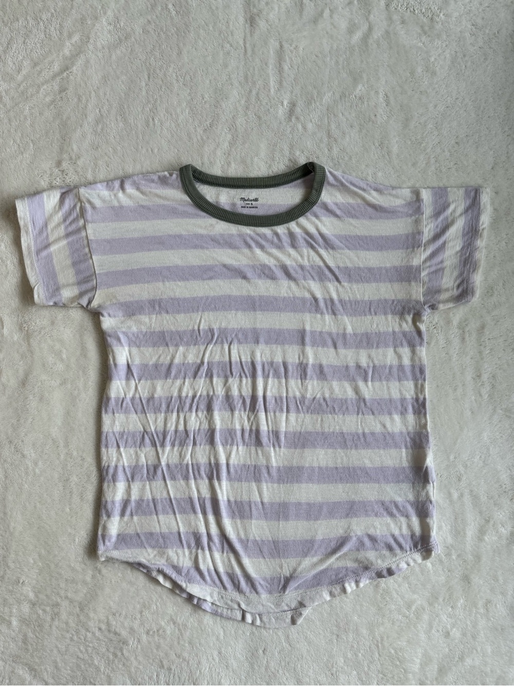 Madewell Whisper Cotton Ringer Tee — Lavender & White Stripe, Small